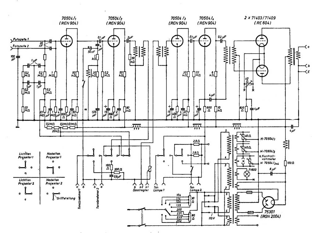 Circuit diagram of ZETTON amplifier (type 32603, 1932)