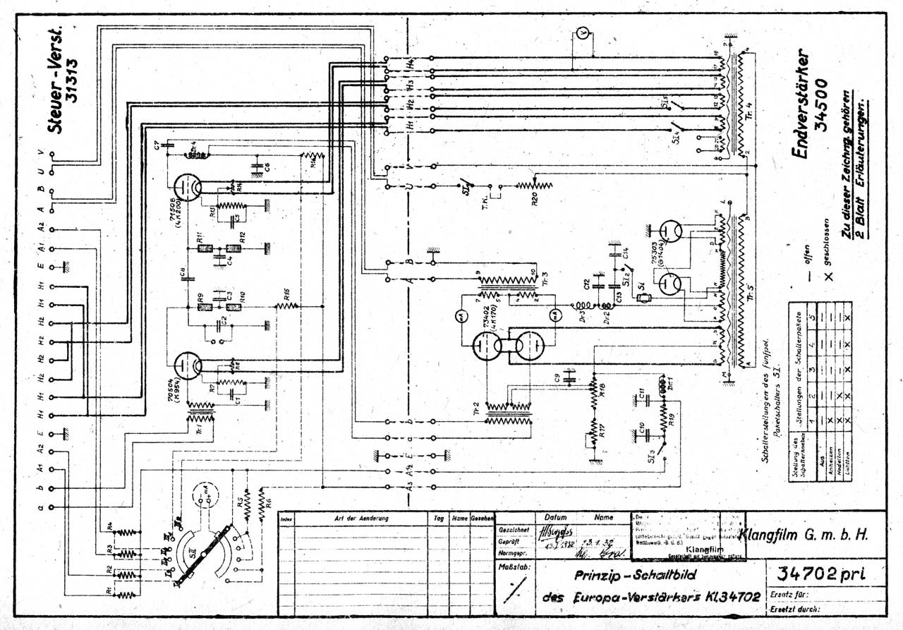 Circuit diagram of 34500 amplifier (1932)